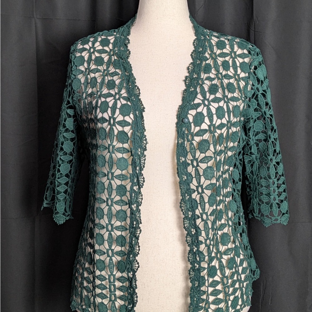 Belle Poque Green Lace Open-Front Cardigan
